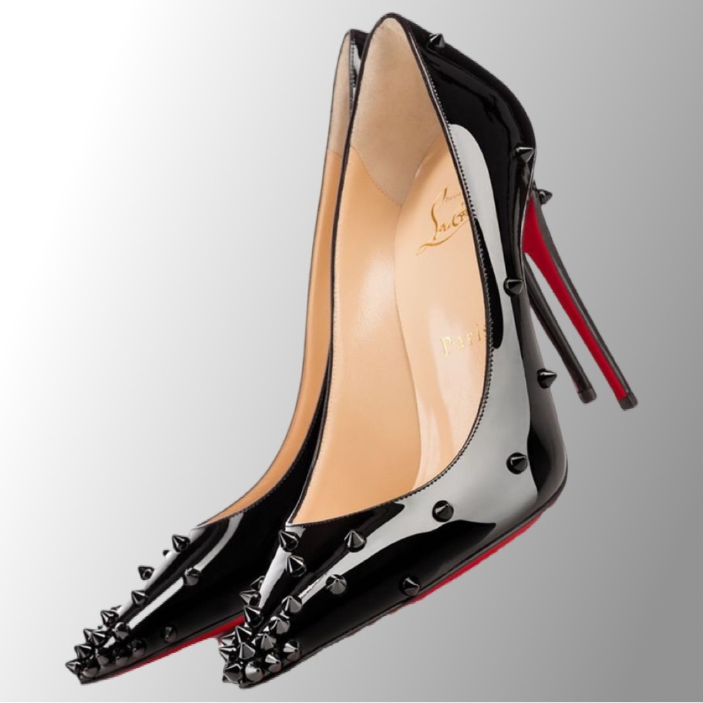 Christian Louboutin  Black Patent Studded Pumps 36 1/2